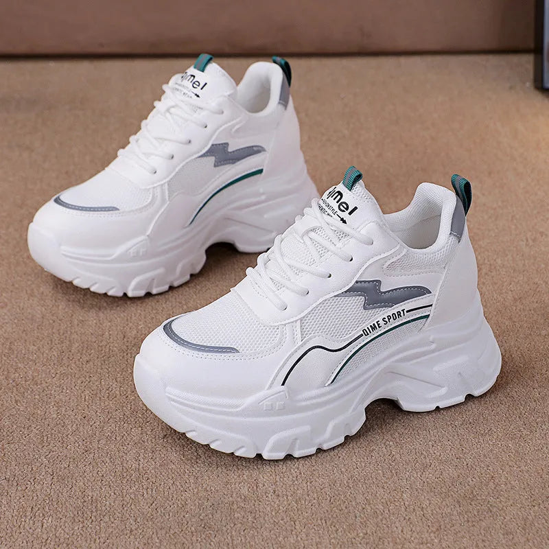 Women's white beige dad shoes with lace-up front, cross shoulder straps, and a breathable mesh upper.