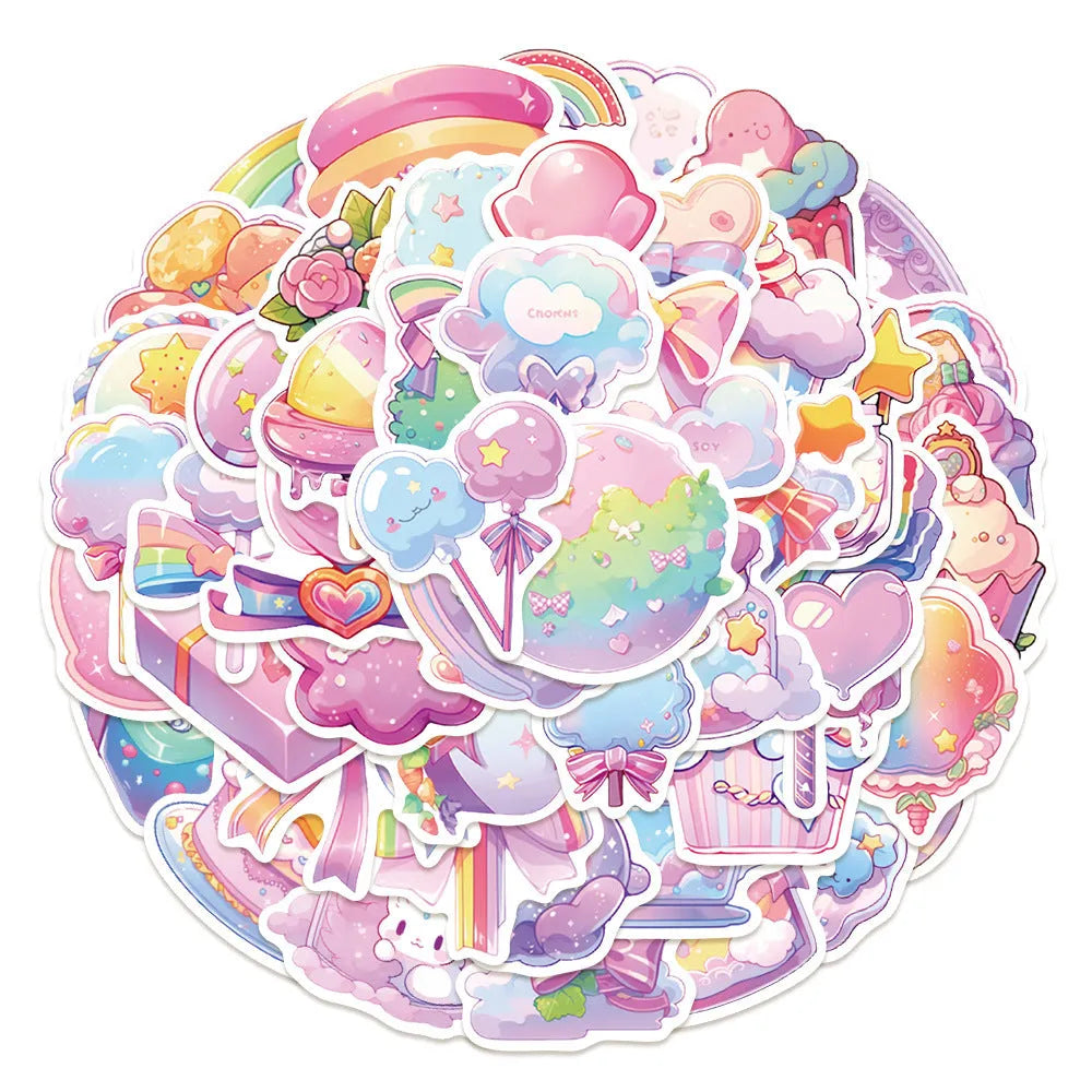 Fresh candy small object decorative waterproof stickers, 50 sheets, cute style, 4-7 cm size.