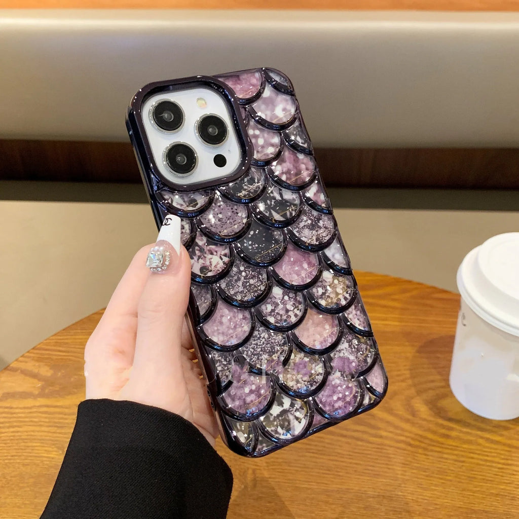 Mermaid scale three-dimensional TPU phone case with electroplated metallic finish for iPhone
