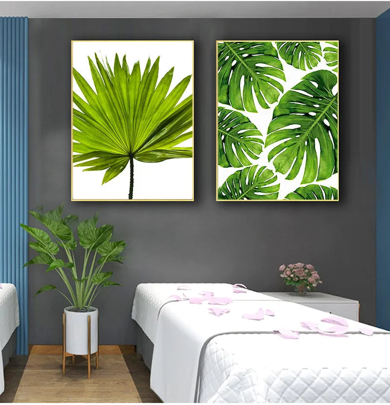 Frameless green plant canvas painting wall art, multiple sizes 10x15cm to 60x90cm, style A B C
