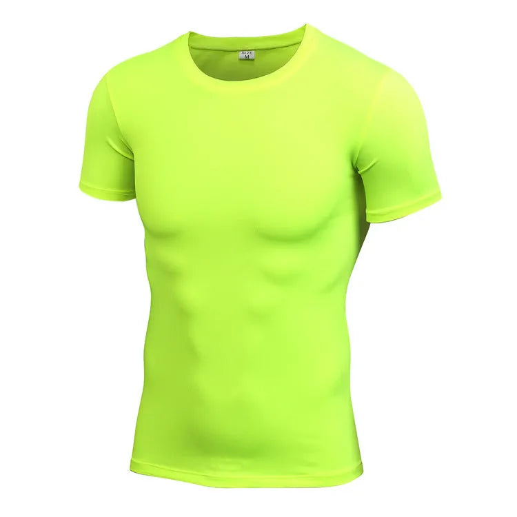 Men's solid colour polyester quick drying short sleeve fitness shirt available in seven colours