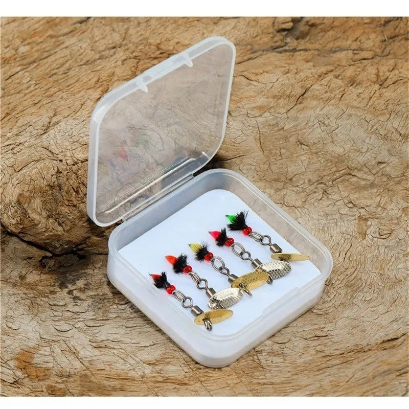 Five bionic mosquito hook fishing lures with spinning sequins for trout and perch fishing