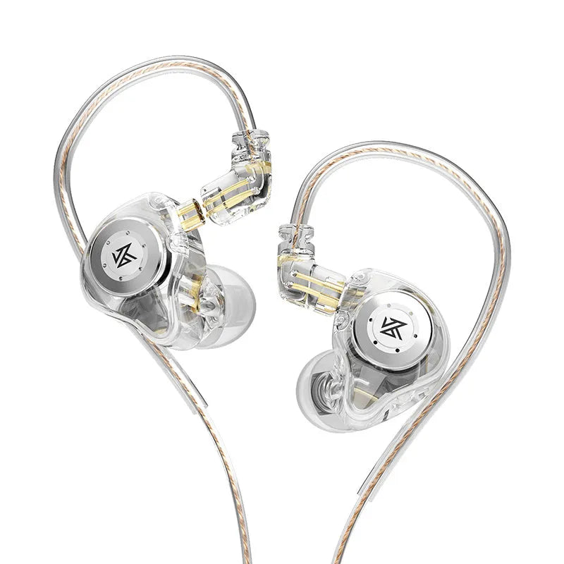 KZ EDX Pro wired bass earphones in Transparent Cyan with standard cable, showing resin shell and eartip