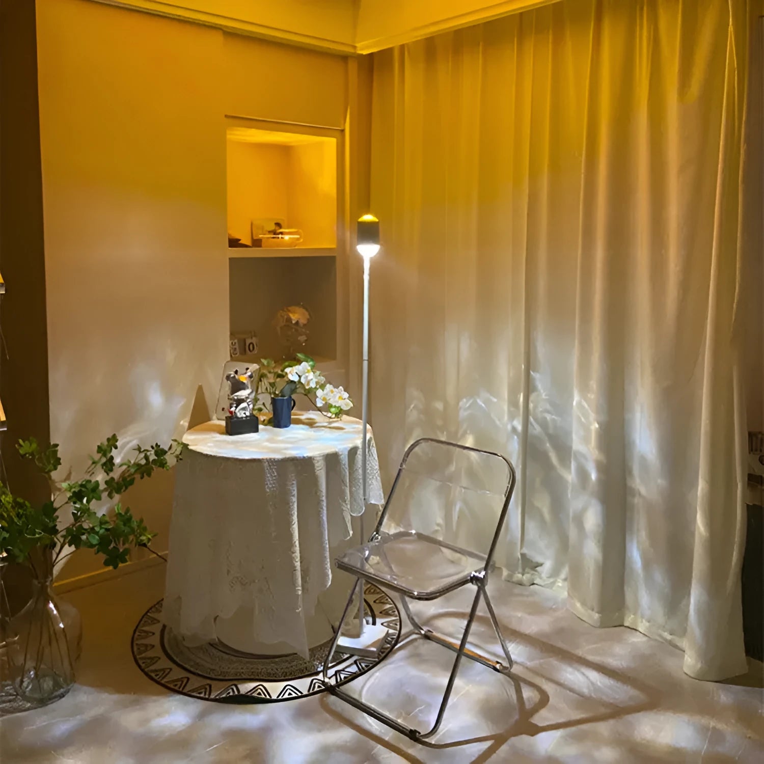 Modern floor lamp projecting water wave light patterns with sunset red or rainbow colour options