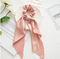 Long ribbon large intestine ring headwear in spring dark green cloth with Seiko treatment process