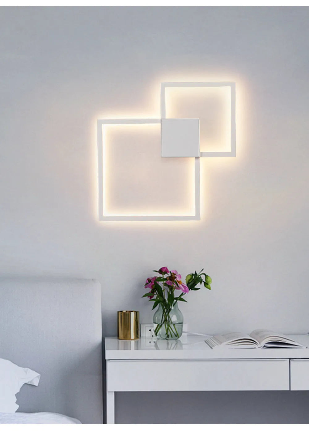 Geometric line LED wall lamp square 353mm iron acrylic white finish wall mounted