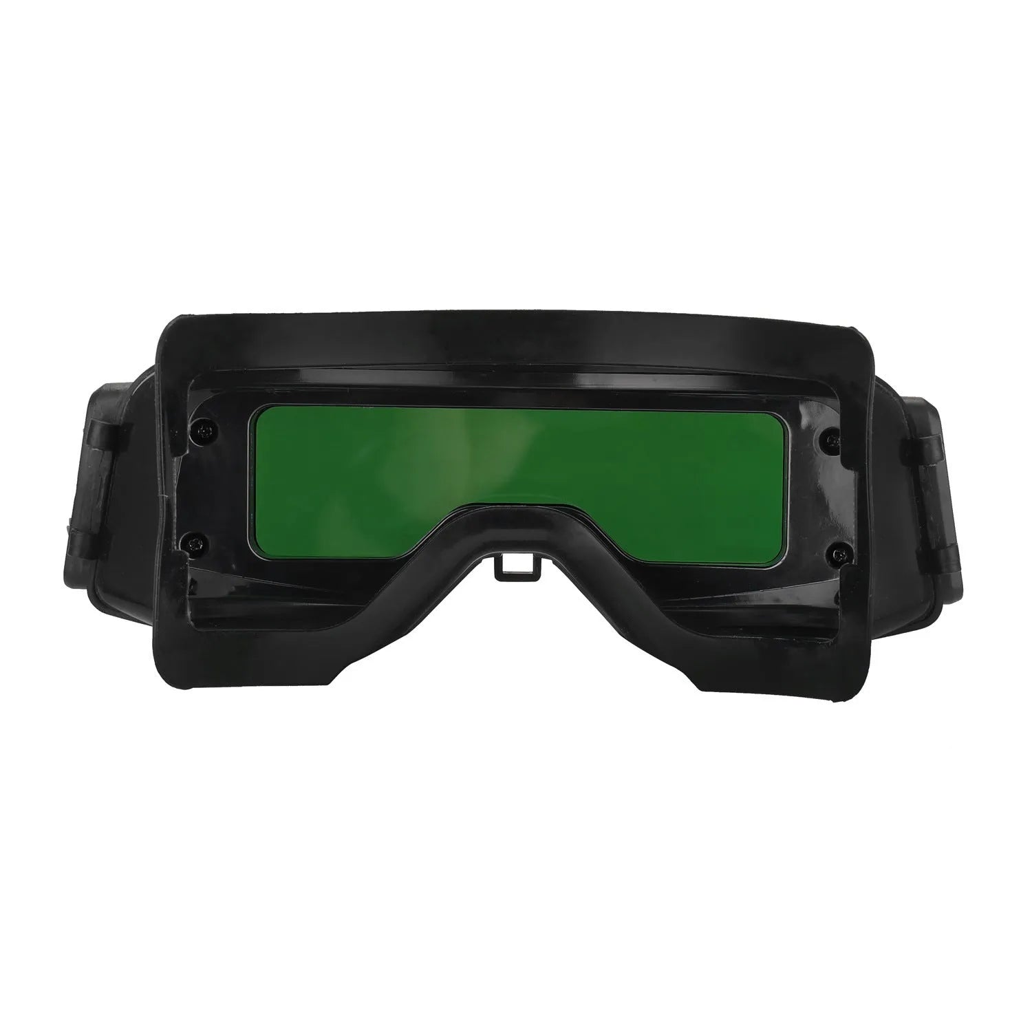 Black automatic darkening welding mask glasses with a large rectangular lens on a lightweight frame.