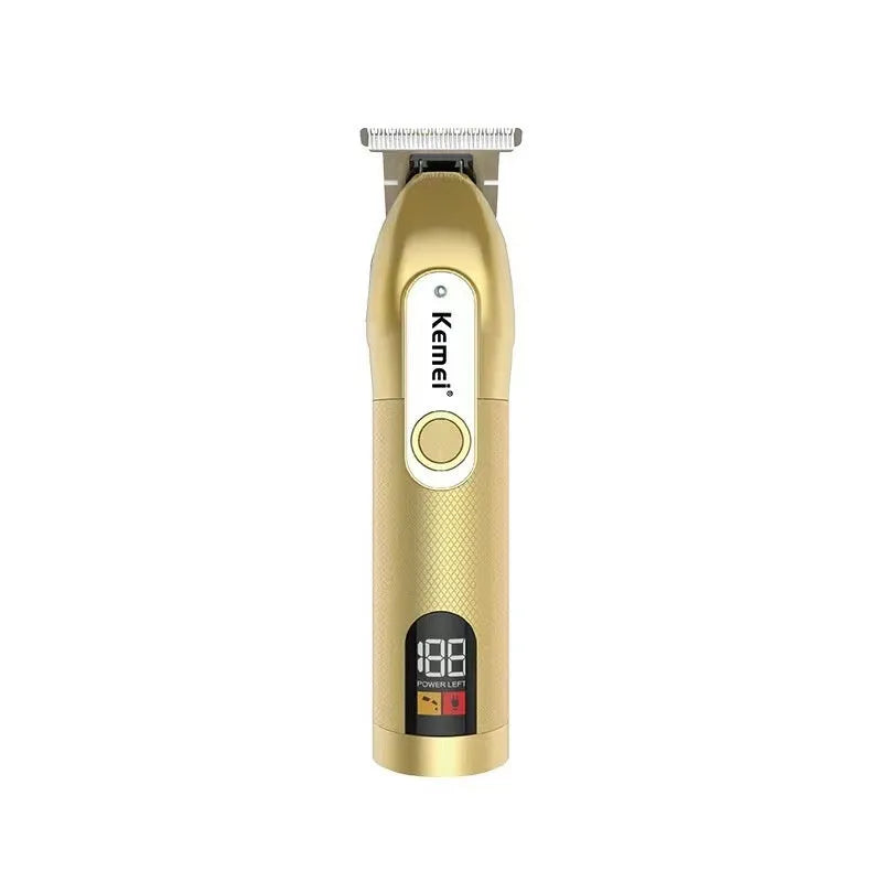 LCD digital display USB high power electric hair clipper in gold and black with limit combs