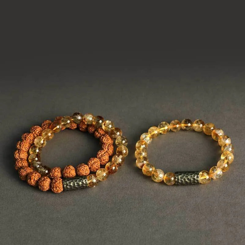 Manual processed crystal double ring bracelet in retro unisex style with three colour options