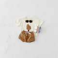 Girls' cotton shorts suit two-piece set with ice cream patch in apricot, olive or white colours