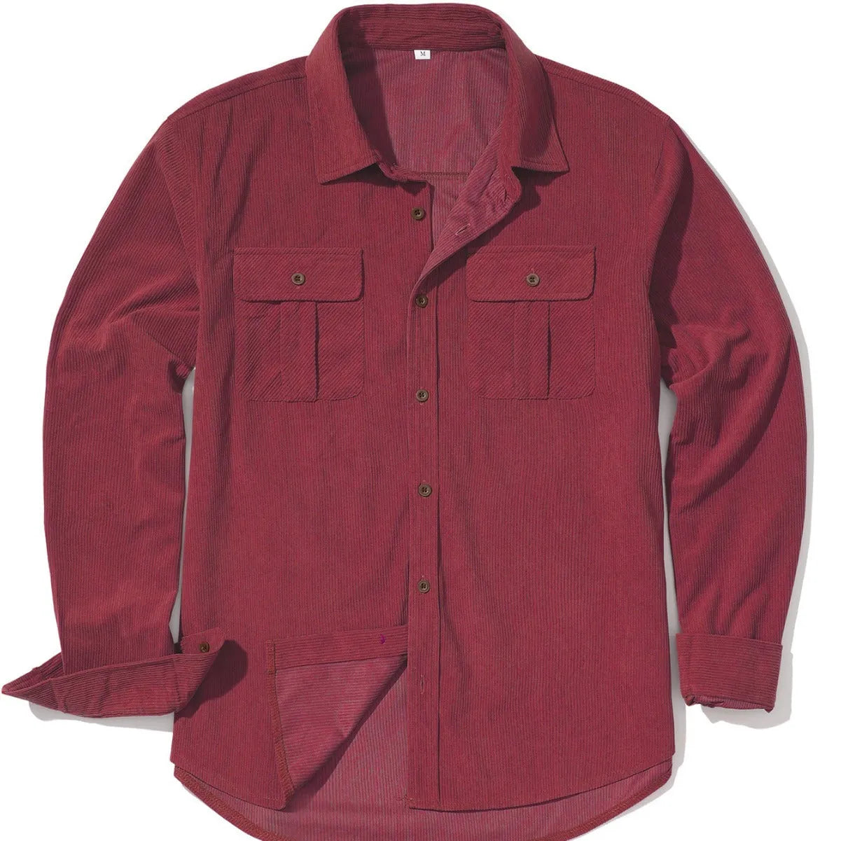 Men's loose-fit corduroy shirt in retro Japanese style with sanded velvet texture.