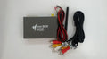 Black car mirror link box Wi-Fi converter with power cable, antenna, AV cable, and user manual for smartphone screen mirroring.