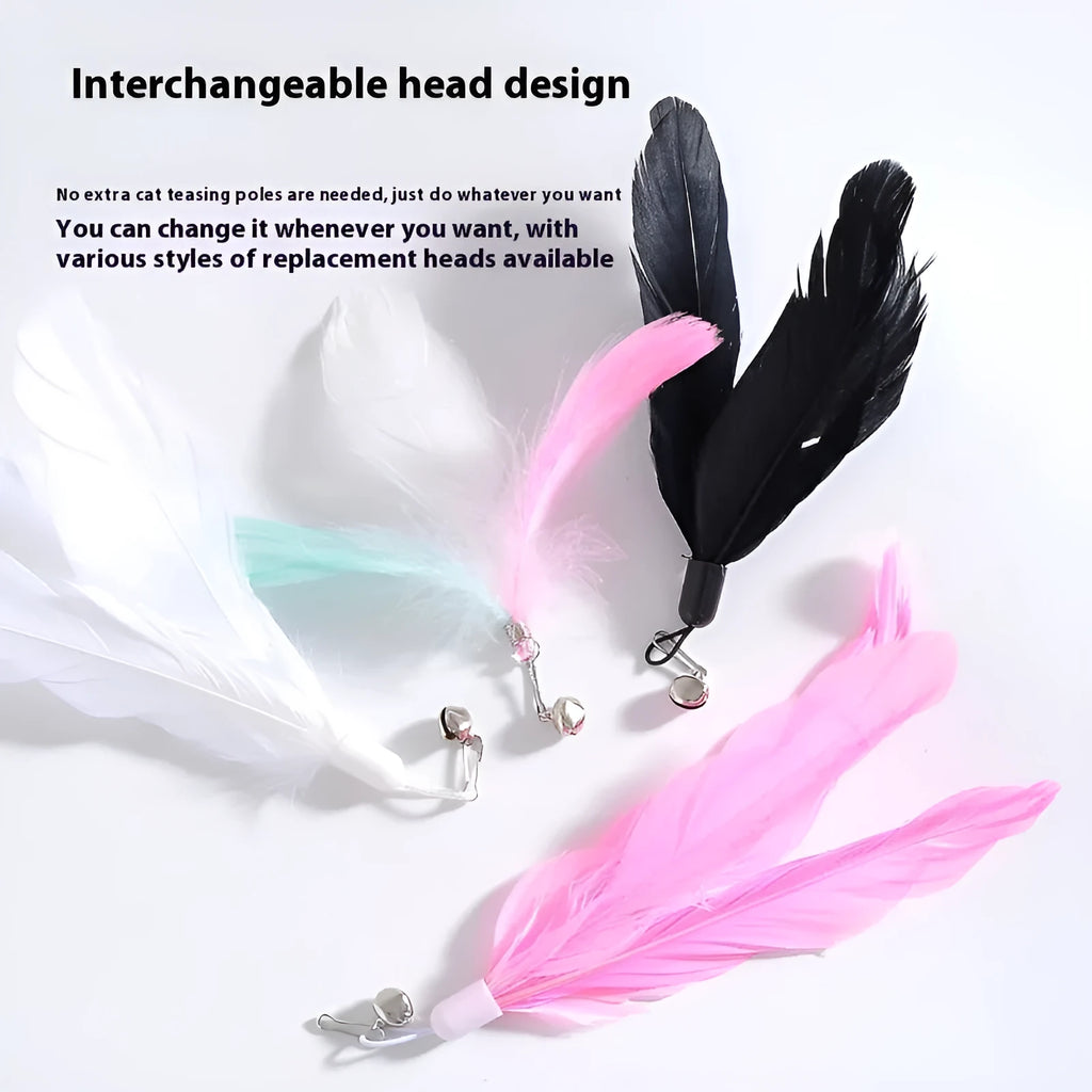 Plastic cat teaser toy with suction cup mount and dangling feather attachment