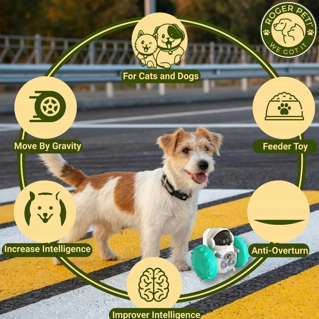 Robot design self-balancing dog and cat treat dispenser puzzle toy in assorted colours
