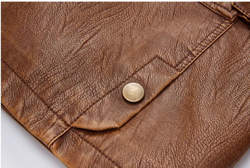 Men's PU leather jacket with plus velvet lining in khaki colour