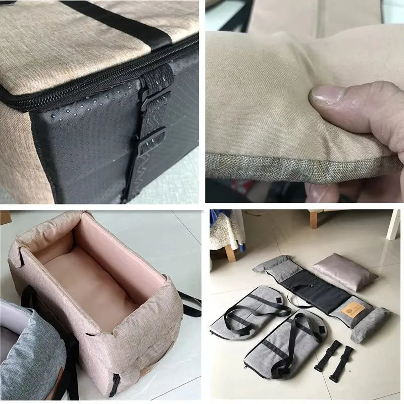Portable folding pet bag in gray Oxford fabric for small pets up to 5kg