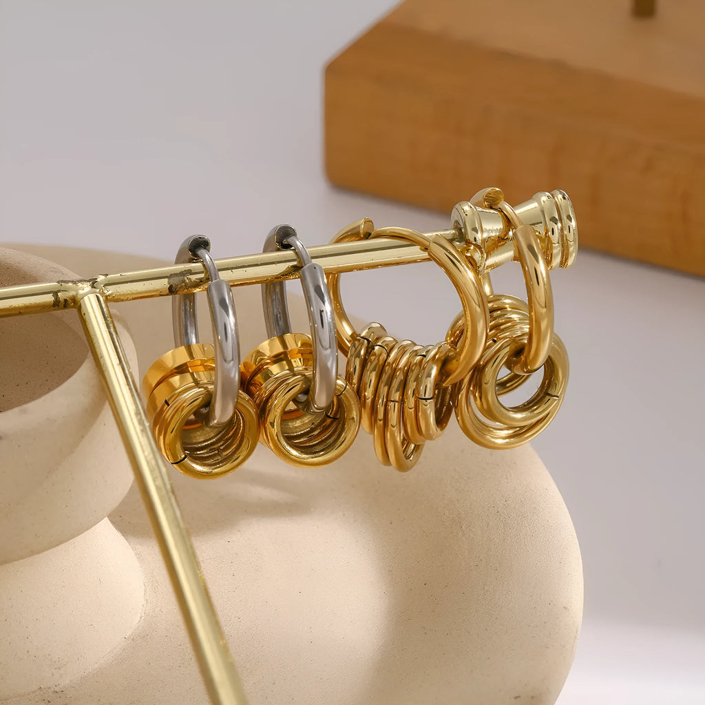 Stainless steel electroplated ins style earrings in gold or silver tone on a plain background.