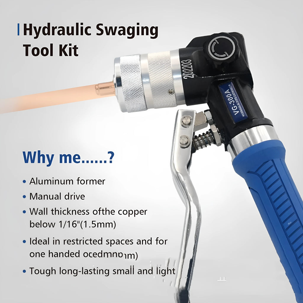 VG-300 style hydraulic tube expander tool for refrigeration work