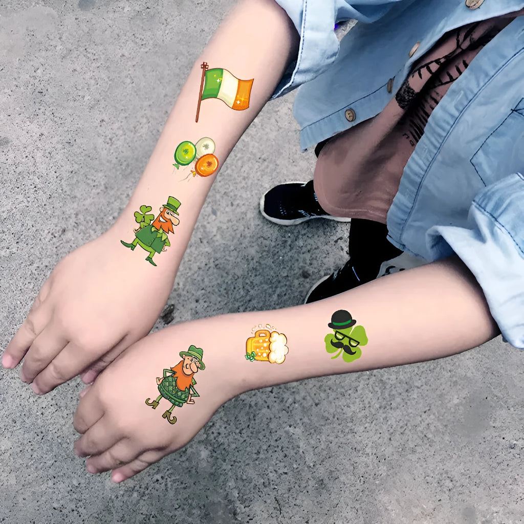 Single sheet of temporary tattoo sticker paper with Irish clover design, measuring 120mm by 75mm.