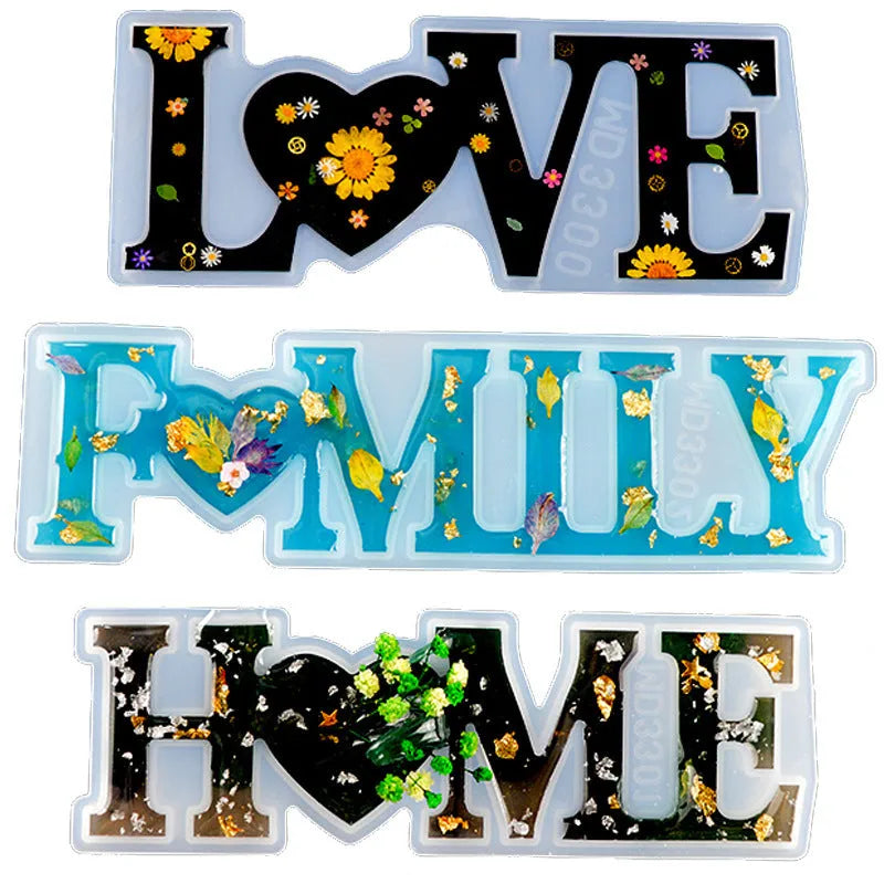 Flexible silicone epoxy resin mould for making English letter and word crafts like love and home