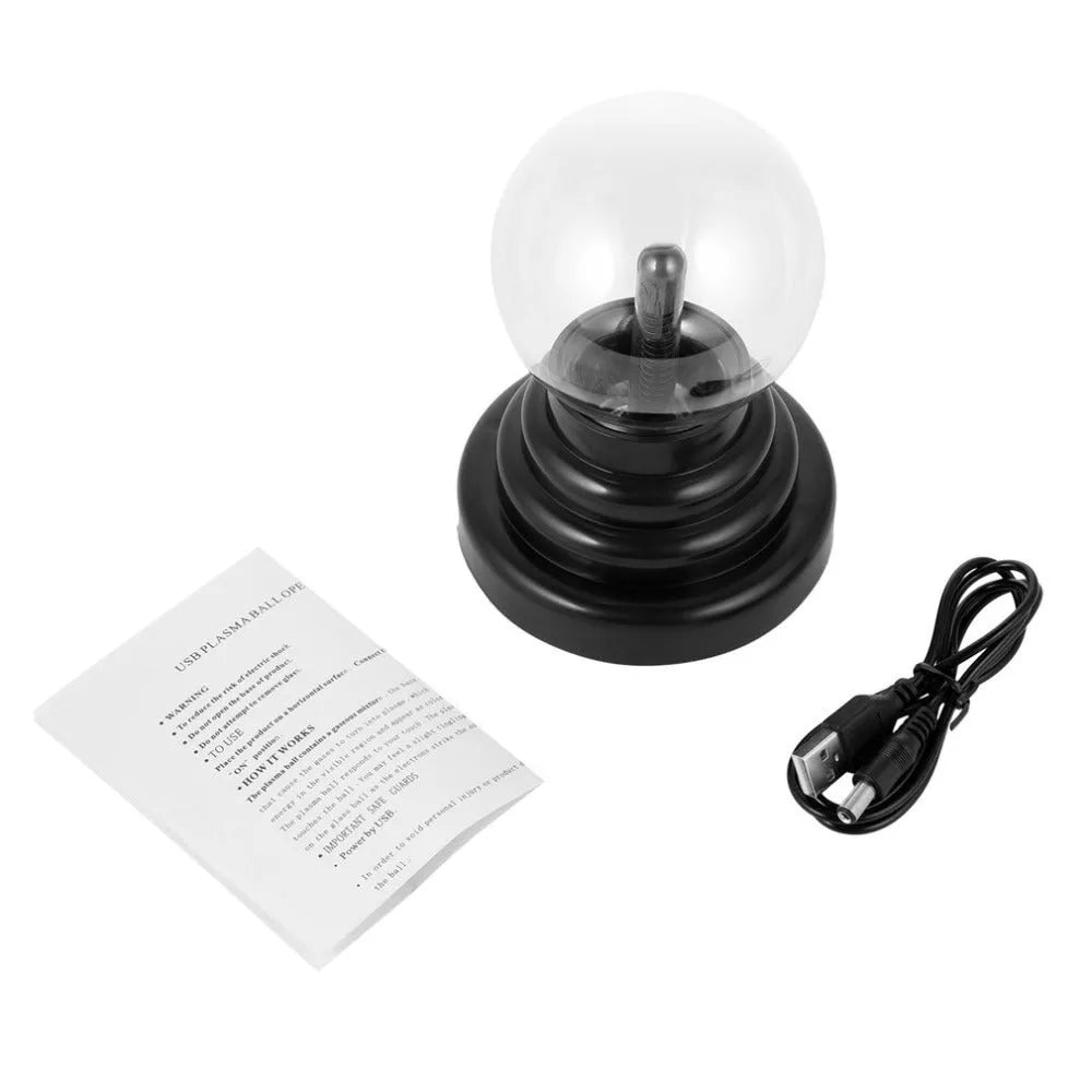 Colourful magic ball light with 7.62cm glass sphere on ABS base and USB cable