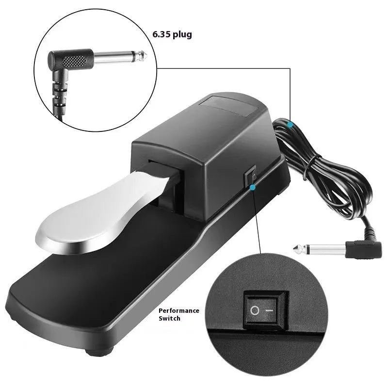 Electronic keyboard sustain pedal with ABS plastic construction and 635mm length