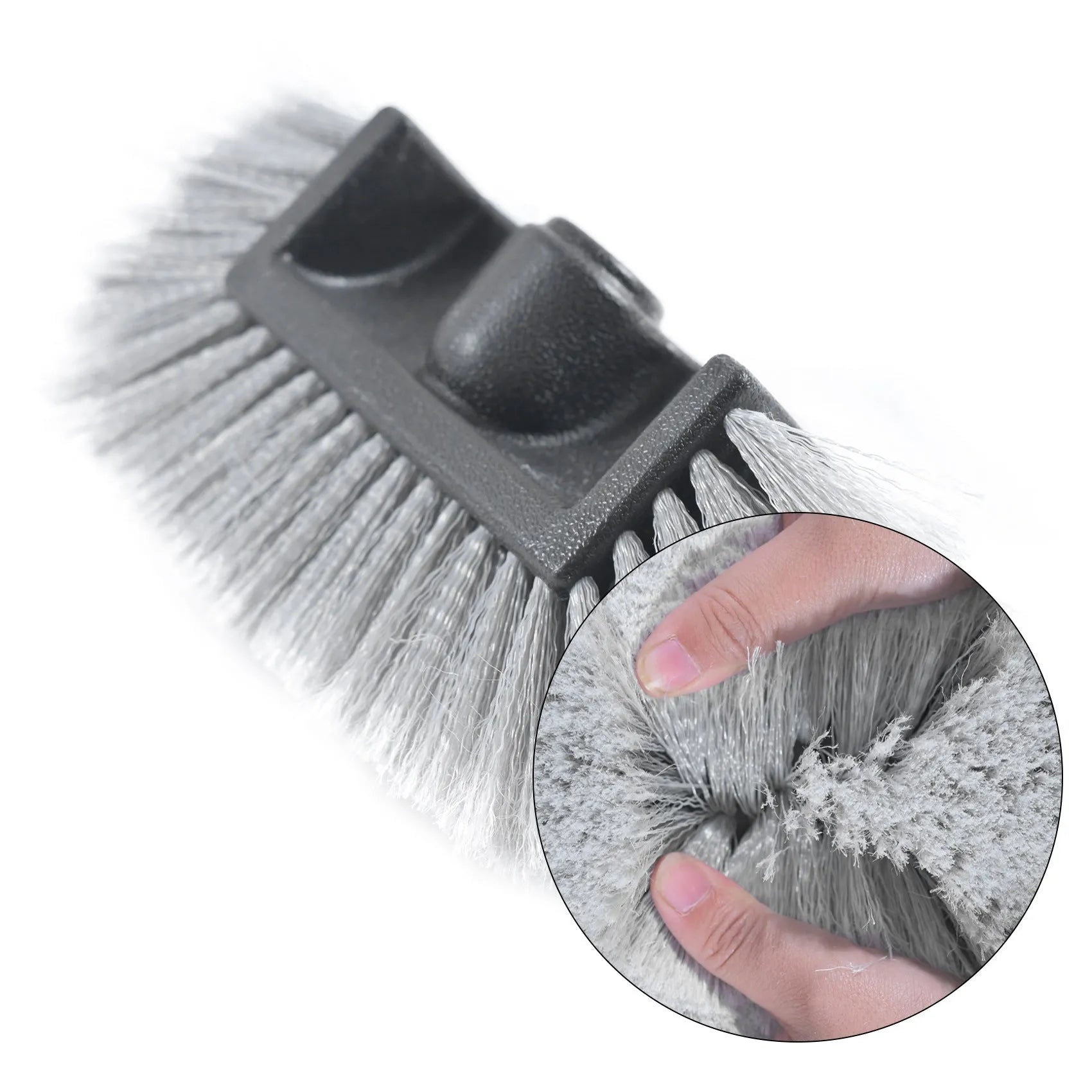 Yellow portable car wash brush with four-section removable rod and flow-through brush head