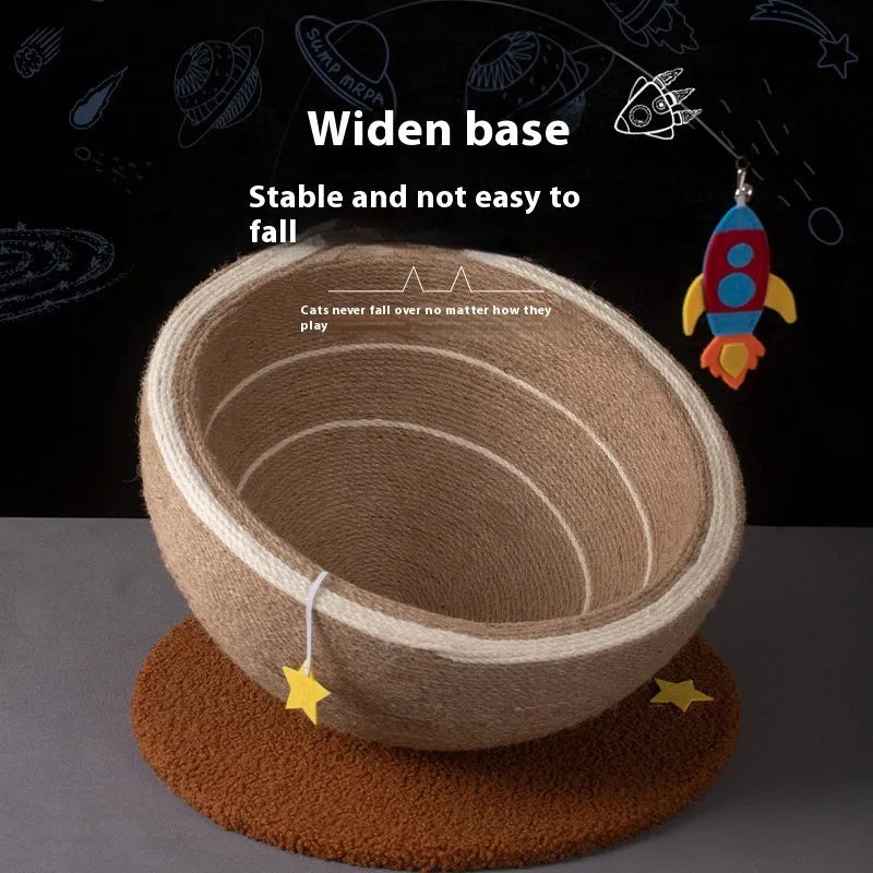 Large integrated cat scratching basin and nest with sisal scratching surface and flannel lining