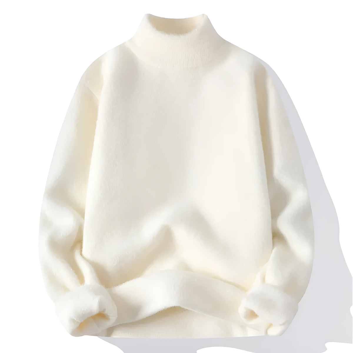 Men's half turtleneck sweater in solid colour, long sleeve pullover, black, front view