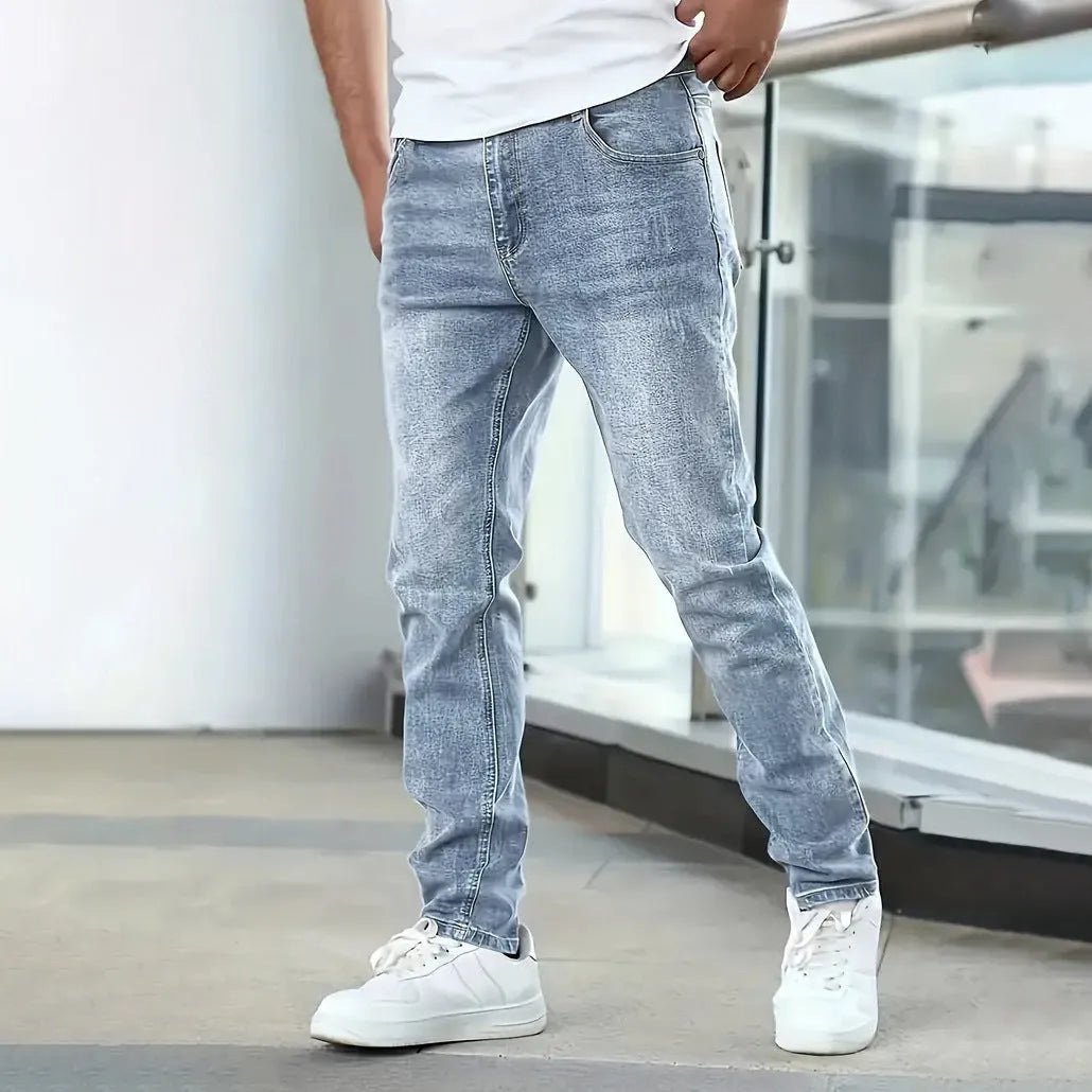 Men's black stretch jeans straight leg skinny fit casual trousers cotton spandex blend
