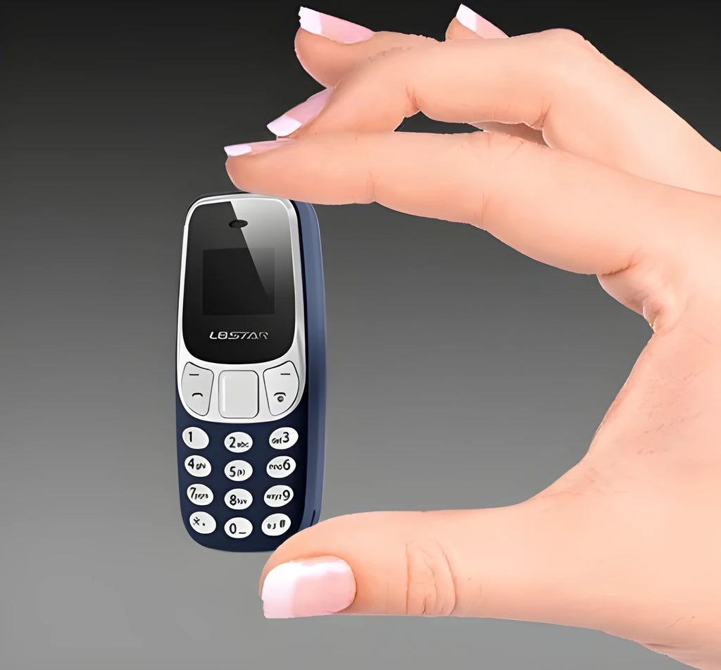 Miniature thumb phone dual SIM ultra-small OLED display blue colour front view