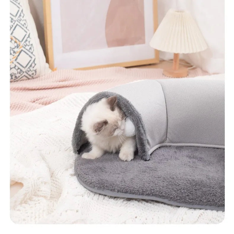 Oval plush cat tunnel nest with artificial leather and cotton velvet in small size