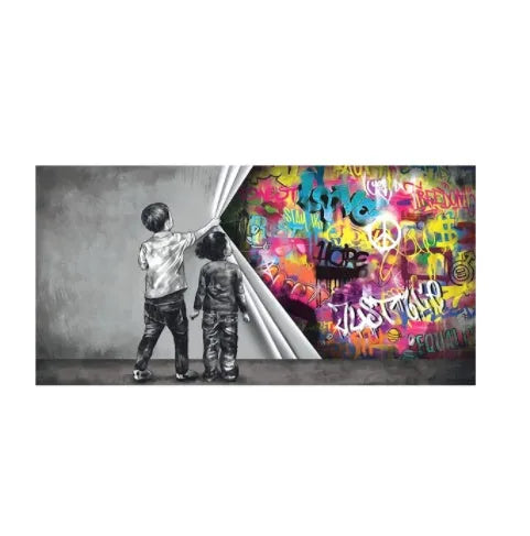 Children's graffiti wall art canvas abstract modern frameless print in unique shape for kids room