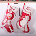 Red and white cloth Christmas stocking candy sock, 45x26 cm, with snowman and elderly sock style options.