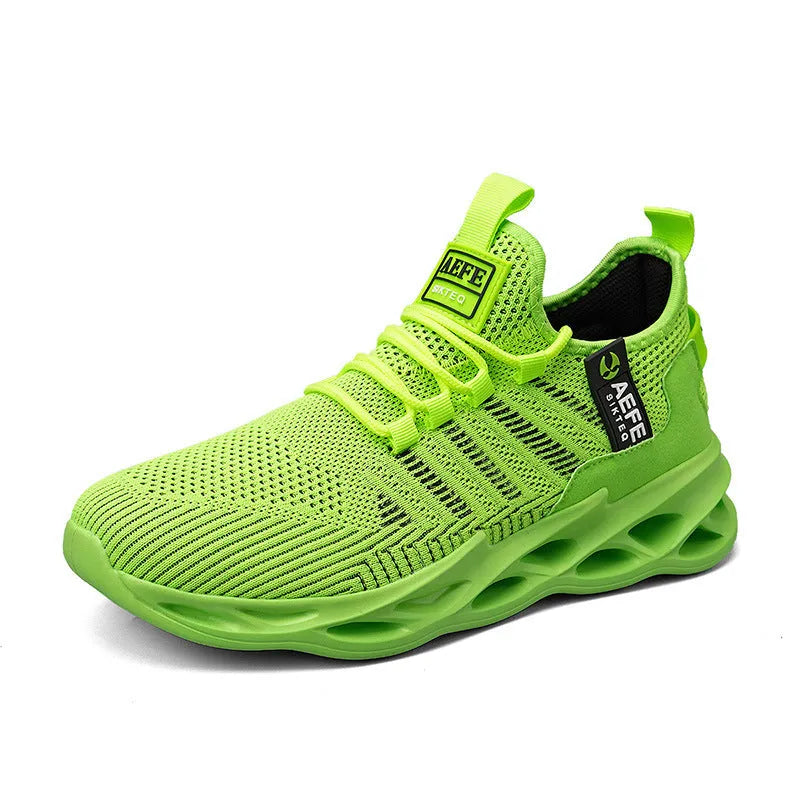 Men's black mesh casual running shoe with low top, round toe, and lace-up front.