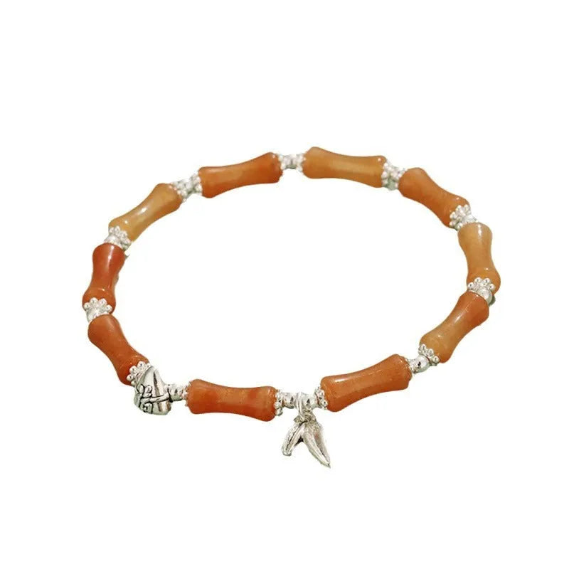 Green aventurine bamboo strawberry crystal bracelet with six stone types and electroplating finish