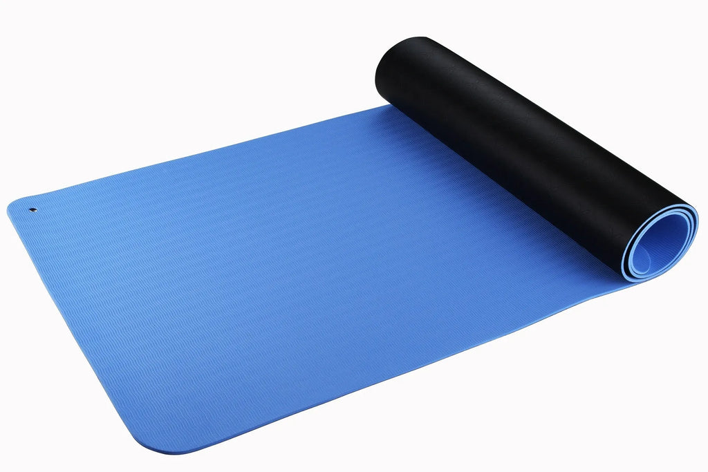 Blue conductive grounding yoga mat with plant and flower pattern, measuring 182x61cm with non-slip TPE surface