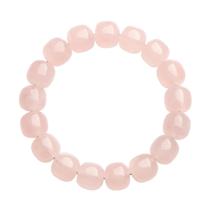 Pink crystal barrel bead bracelet with geometric design, 11-12mm beads, unisex accessory