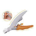 Yellow pet nail clippers with built-in LED light and magnifying lens for dogs and cats.
