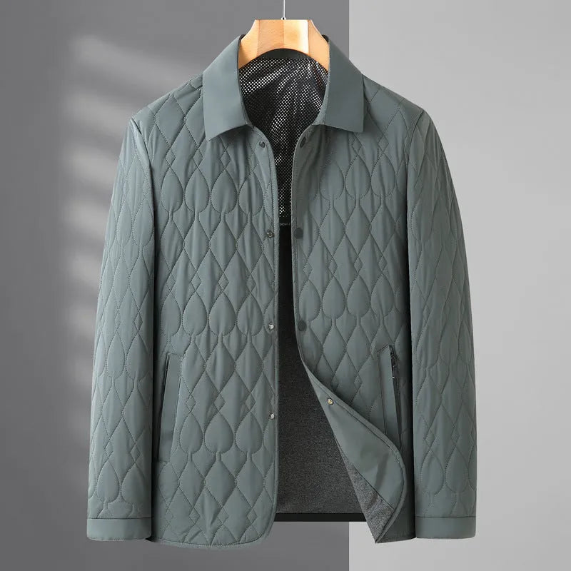 Men's black diamond lattice quilted jacket, lightweight polyester, sizes L-4XL, for autumn winter business or leisure