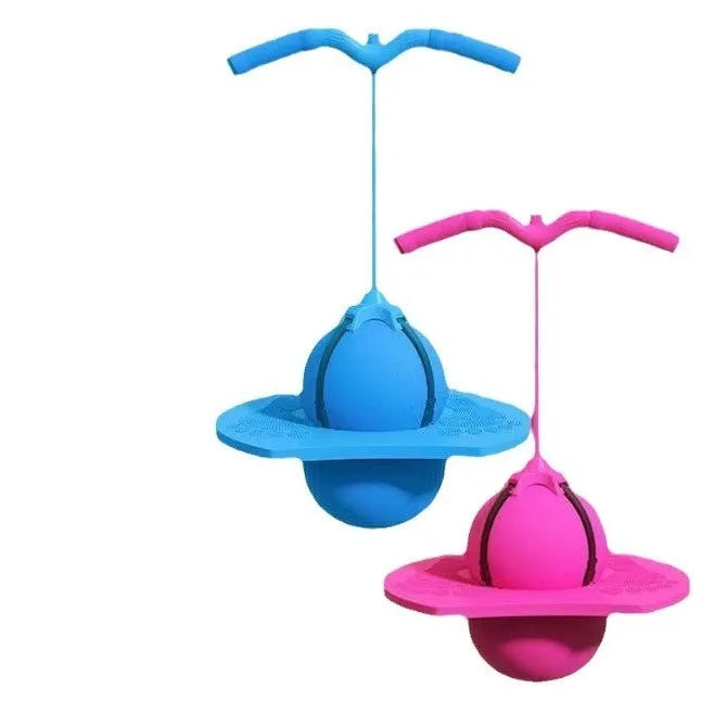 Plastic bouncing ball with handle or cordless options in blue, pink, or purple, for ages 7-14