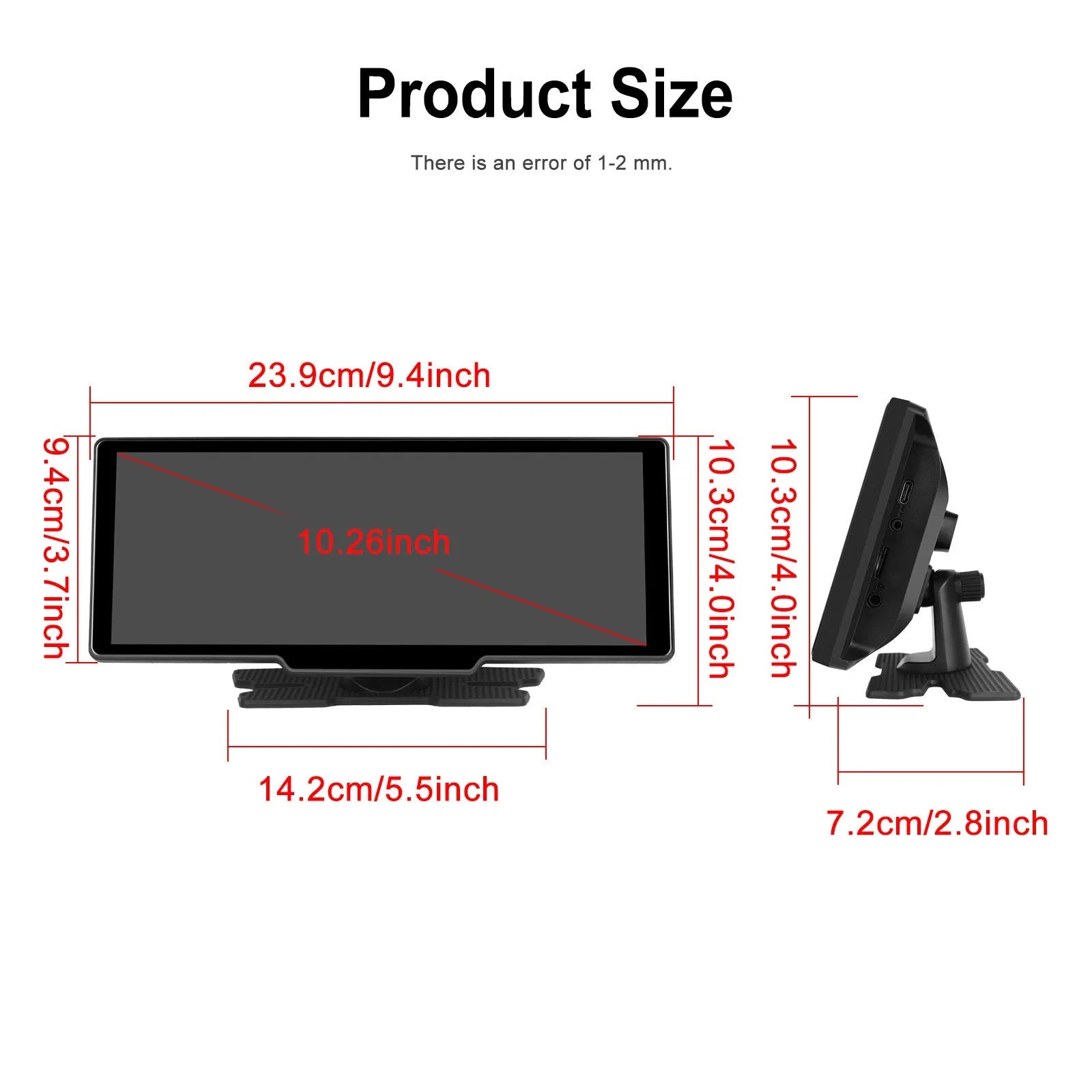 10.26-inch car DVR display with three-way rear-view camera system for CarPlay and Android Auto compatibility