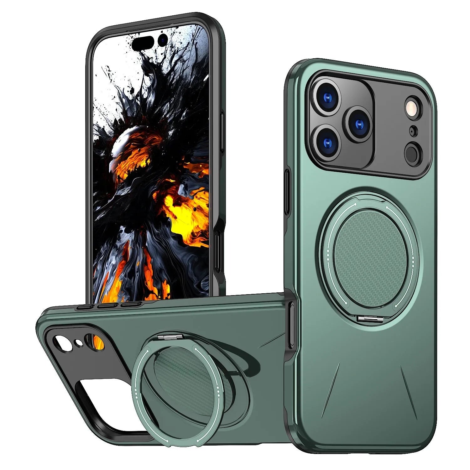 iPhone 17 Pro case with rotating damping magnetic bracket in TPU PC and aluminium alloy, black colour