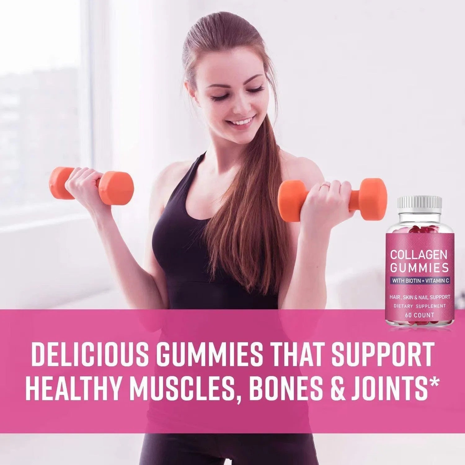 Collagen gummies soft candy 60 capsules supplement bottle for hair skin nails