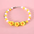 Colourful plastic pearl bead cat collar necklace showing rainbow, peach and small flower design options