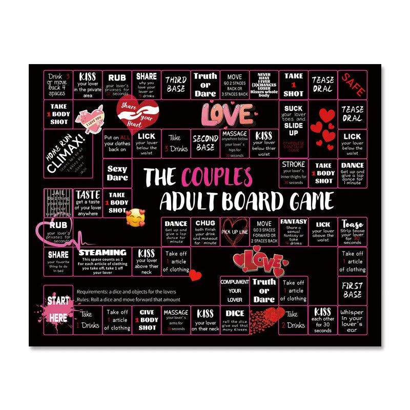 Adult drinking board game for couples with double game board and photo cloth surface