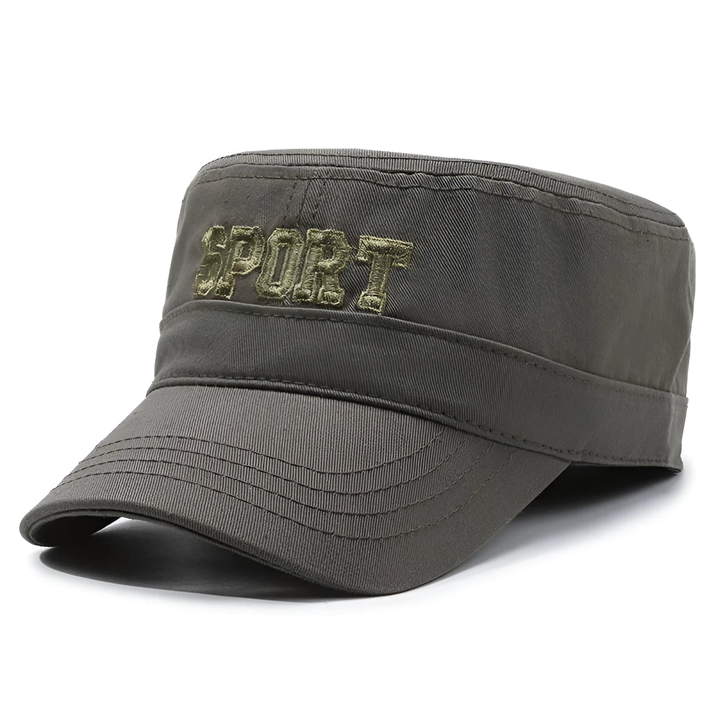 Men's adjustable cotton peaked cap in army green colour with a dome crown.