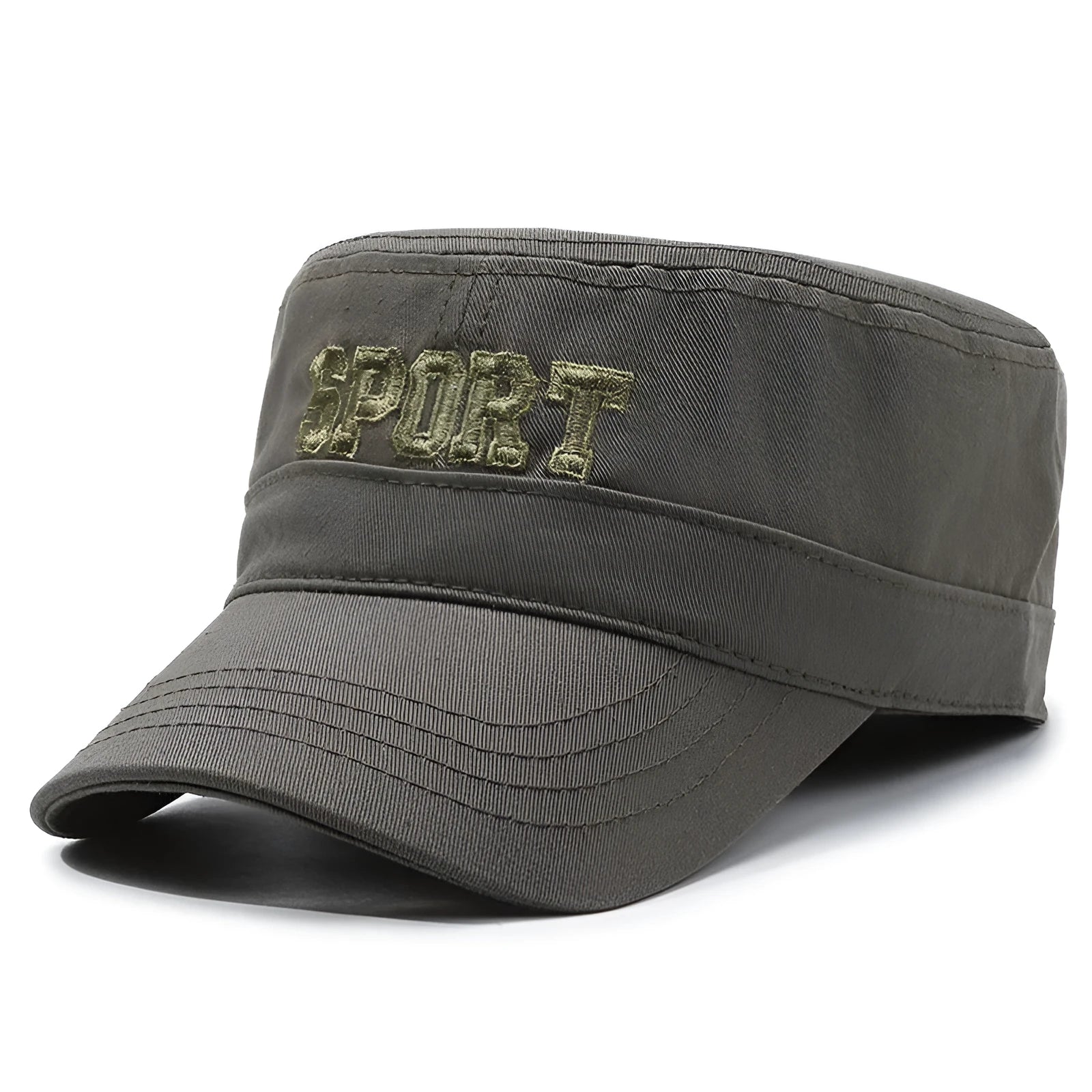 Men's adjustable cotton peaked cap in army green colour with a dome crown.