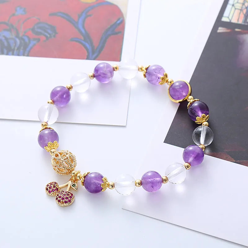 Purple crystal women's bracelet with micro-inlaid cherry blossom pattern and sweet style