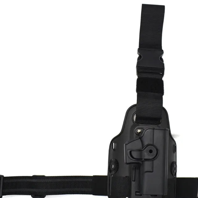 Green tactical leg holster bag with waist plate and quick-pull plastic construction for outdoor sports